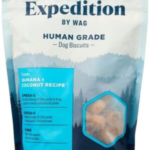 Amazon Brand - Wag Expedition Human Grade Organic Biscuits Dog Treats, Non-GMO, Banana & Coconut, 10oz
