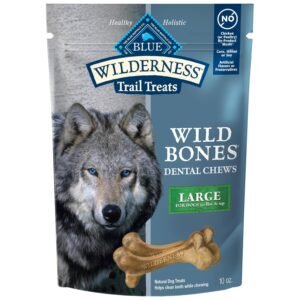 Blue Buffalo Wilderness Trail Treats Wild Bones Large Dental Chews, Grain-Free Dog Bones For Large Dogs Made with Natural Ingredients, 10-oz Bag