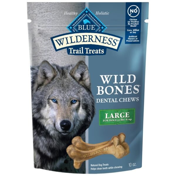 Blue Buffalo Wilderness Trail Treats Wild Bones Large Dental Chews, Grain-Free Dog Bones For Large Dogs Made with Natural Ingredients, 10-oz Bag