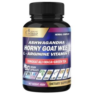Organic Cadane Horny Goat Weed Supplement - 7in1 Blended with VIT C, Ashwagandha Root, L-Arginine & More - 90 Capsules
