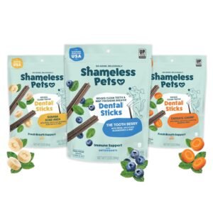 Shameless Pets Dental Treats for Dogs, Variety (3-Pack) - Healthy Sticks for Teeth Cleaning & Fresh Breath - Dog Bones Dental Chews Free from Grain, Corn & Soy
